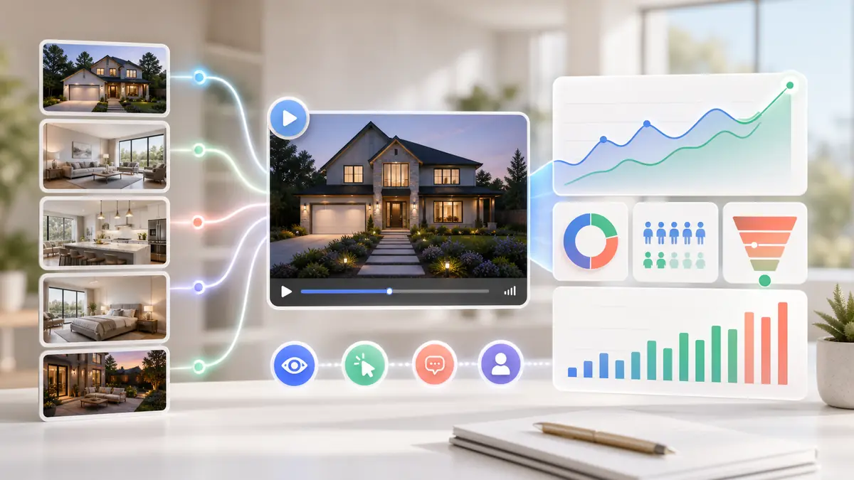 AI property video preview with engagement and buyer inquiry indicators
