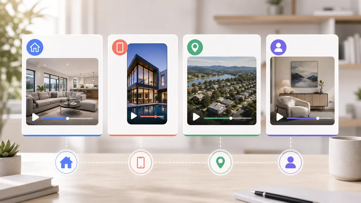 Real estate video formats for property tours, reels, neighborhood videos, and agent marketing