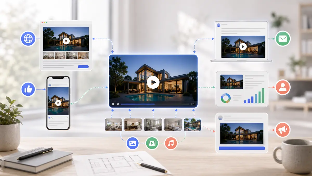 Listing video reused across real estate marketing channels