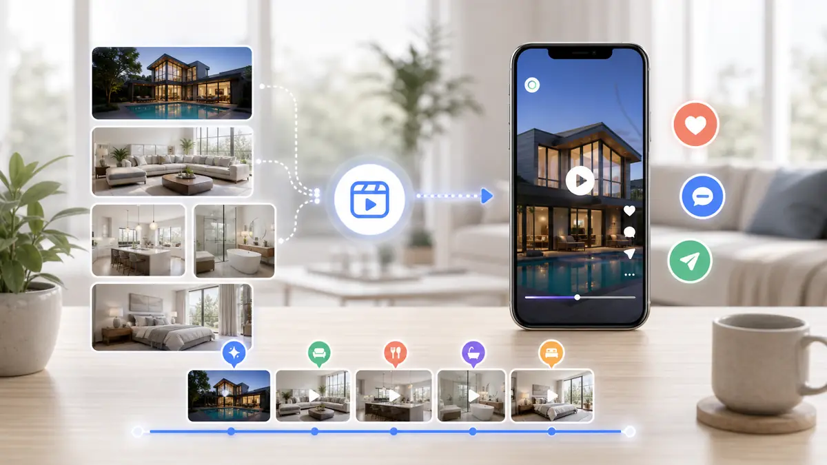 Listing photos arranged into a short vertical Realtor Reel