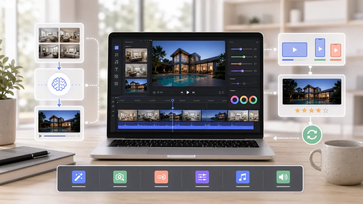 Real estate video editing workflow for listing photos and property clips